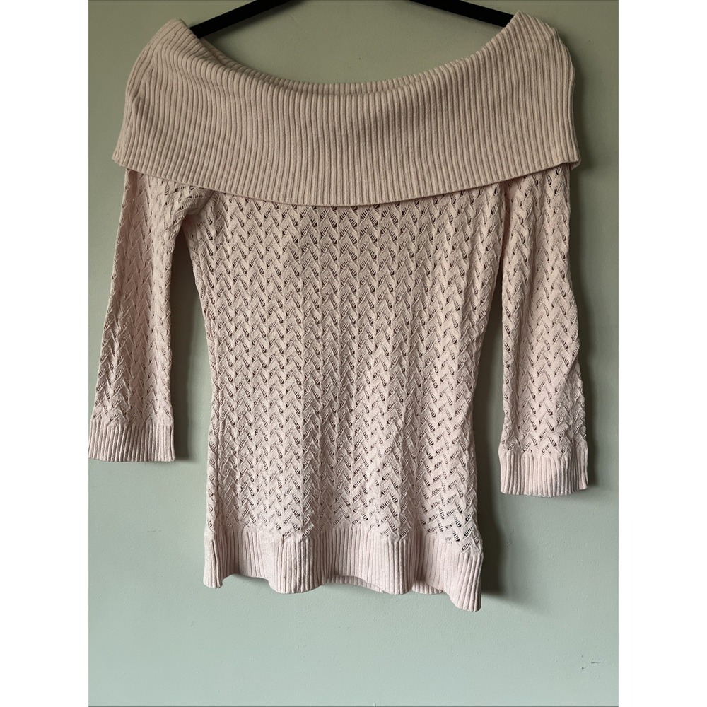 Vintage Arden B Off Shoulder Pale Pink Open Knit Top Y2K NWT Size Small